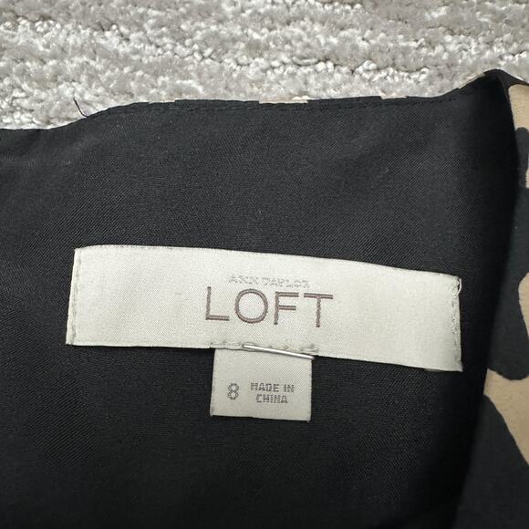 LOFT Dress Womens 8 Brown Black Animal Print Long Sleeve Shift Pockets Career - Picture 7 of 14